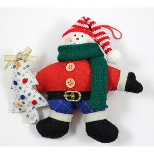 Stuffed Cloth Fabric Snowman Christmas Ornament Knit Stocking Hat 6.5"